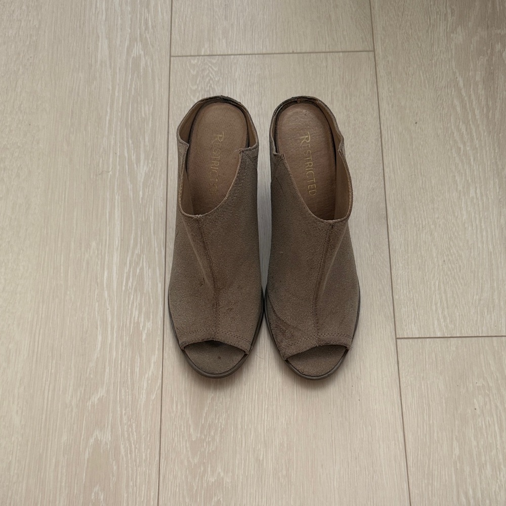 ✨ Restricted Taupe Peep-Toe Block Heels